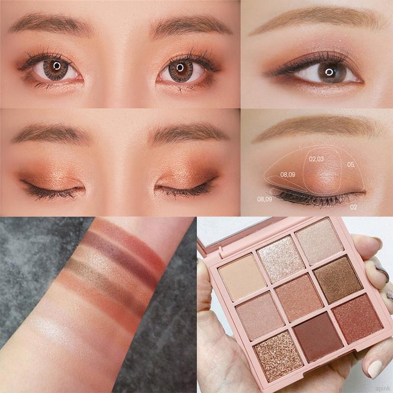 [Hàng mới về] Bảng phấn mắt 9 màu lì và ánh nhũ kết hợp trang điểm kháng nước lâu trôi và chống nhòe
