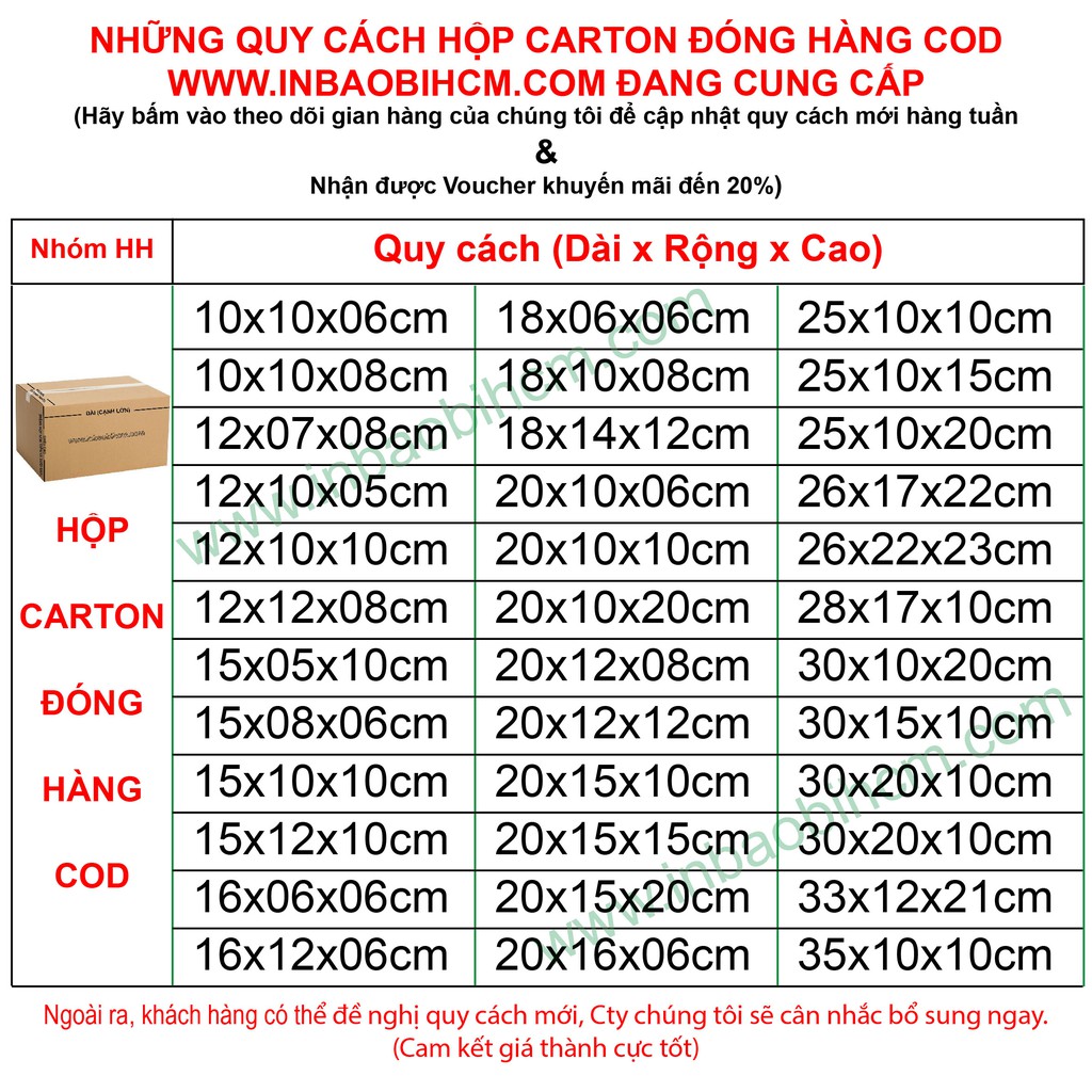 100 hộp carton đóng hàng 16x12x6 cm (InbaobiHCM - Thùng giấy - Hộp giấy)