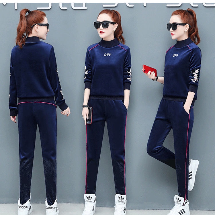 Set Đồ Thể Thao Hai Mặt Lót Nhung Dày Dặn Thời Trang Thu Đông Cho Nữ plus