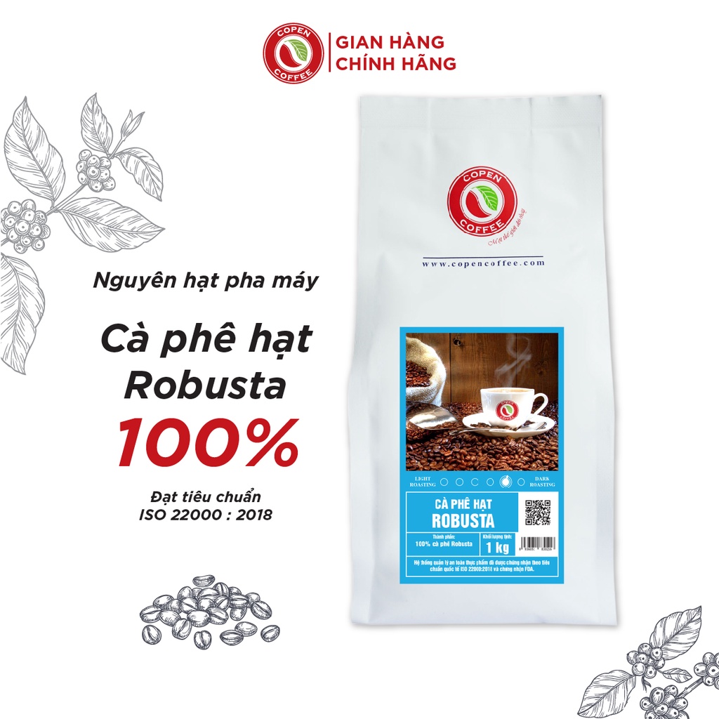 [1KG] Cà phê Robusta Rang Mộc Copen Coffee Nguyên Chất 100% pha máy espresso, pha phin - Đắng Đậm, Hậu Vị Sâu