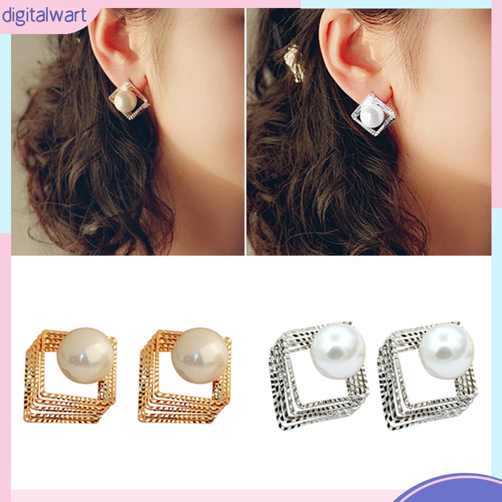 Đôi bông tai họa tiết nhiều hình thoi đính ngọc trai thanh lịch cho nữ