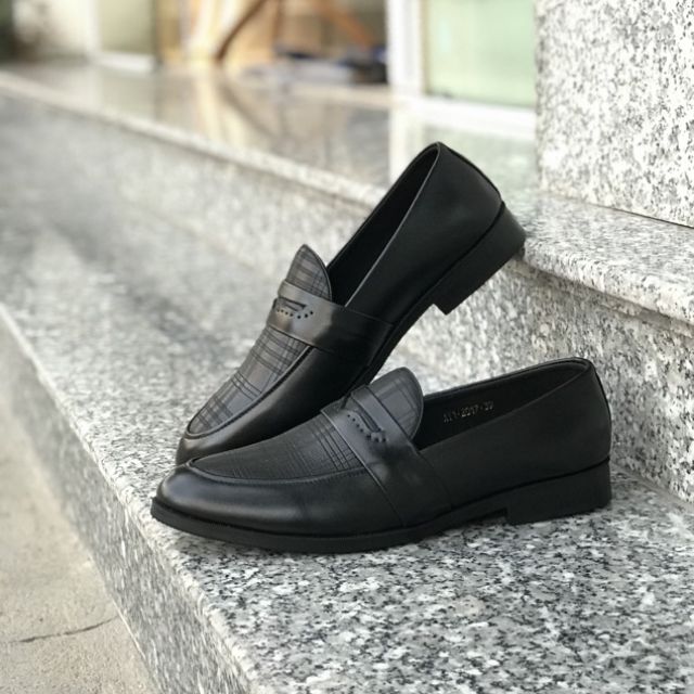 Giày lười nam da bò thật 100% loại cao cấp đế cao 3cm làm từ cao su đã khâu chắc chắn