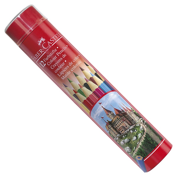 Chì Màu Lục Giác Castell-115826 -12 Màu Dài (Hộp Thiếc Tròn) Faber Castell