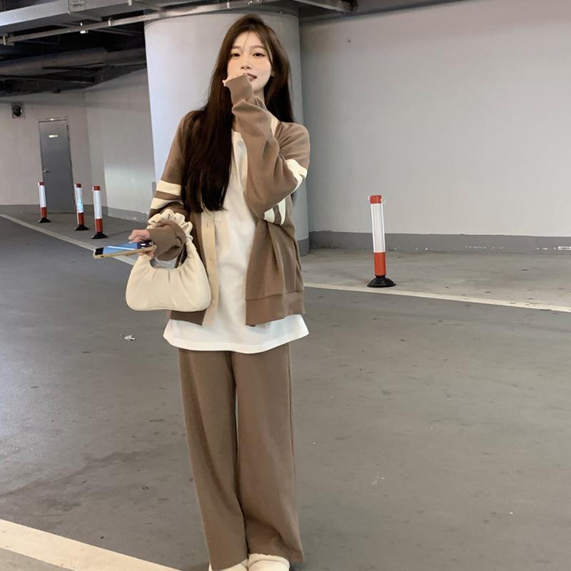 Set đồ UIOWOO gồm áo khoác cardigan dệt kim và quần dài thời trang cho nữ