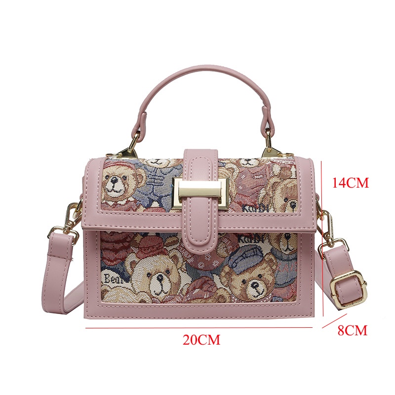 Túi Xách Dáng Vuông Nhỏ Thêu Hình Gấu Katy Cao Cấp Dễ Phối Đồ