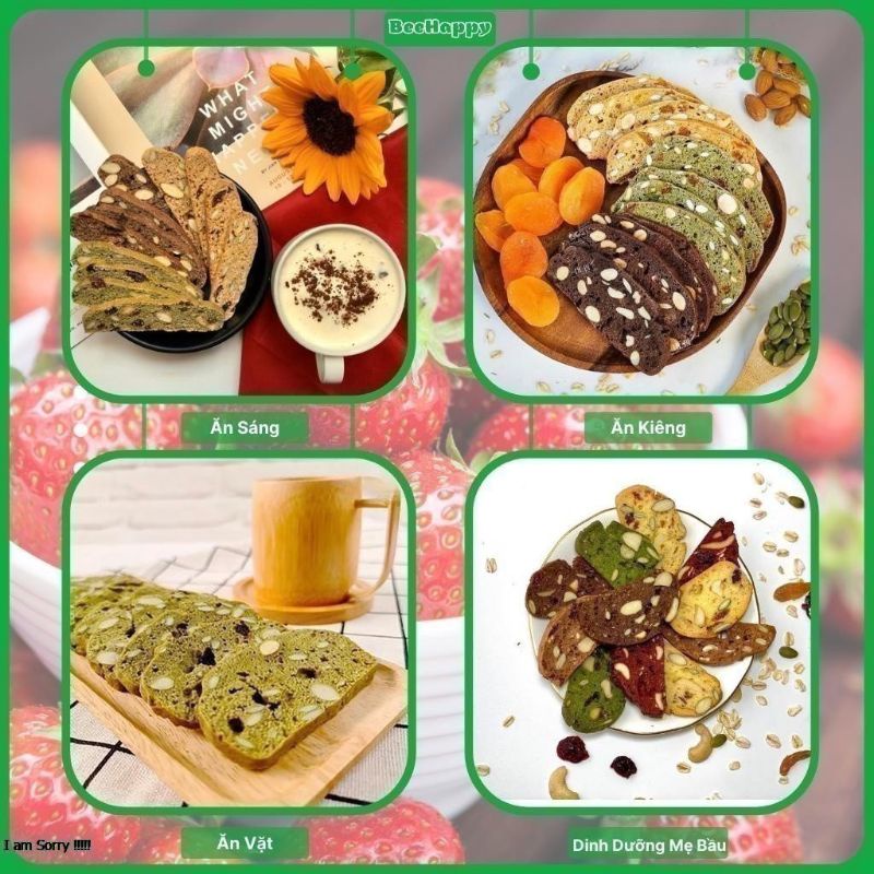 Bánh Biscotti 3 vị vani/ chooclate /matcha bánh ăn kiêng giảm cân không đường.