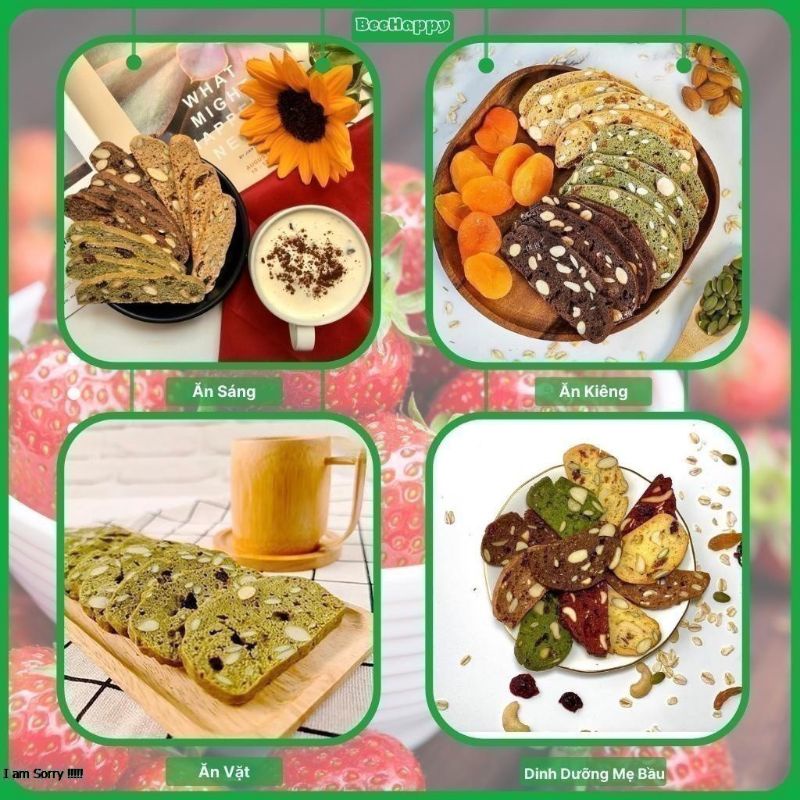 Báng Biscoti 3 vị vani/ chooclate /matcha bánh ăn kiêng giảm cân không đường.