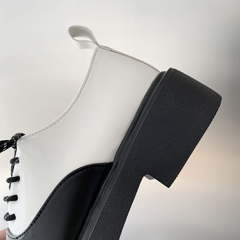 Giày Da Mũi Tròn Màu Tối Phong Cách Anh Quốc Cổ Điển Thời Trang Cho Nữ