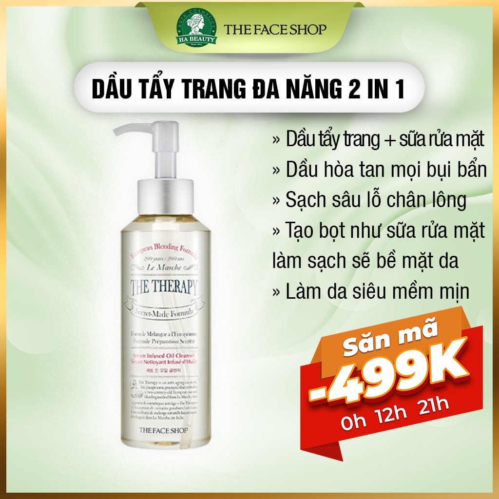 Dầu tẩy trang sạch sâu đa năng The Face Shop The Therapy Serum Infused Oil Cleanser 225ml 2 in 1 tẩy trang + làm sạch
