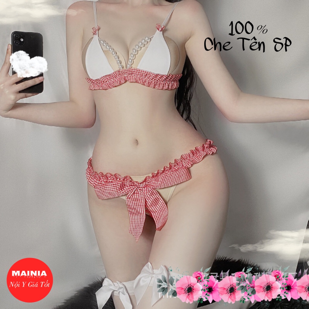 Set Bộ Đồ Ngủ 2 Mảnh Đính Nơ Ngọc Siêu Sexy Gợi Cảm Quyến Rũ Mainia Shop
