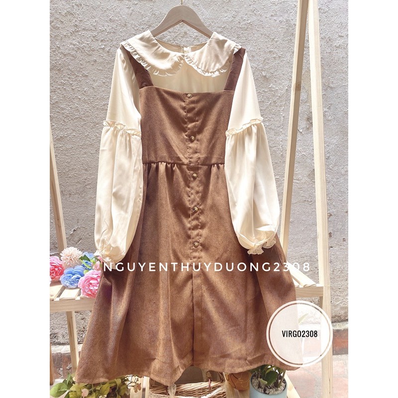 [Ảnh thật/Sẵn]Set yếm nhung babydoll/Set yếm Brown