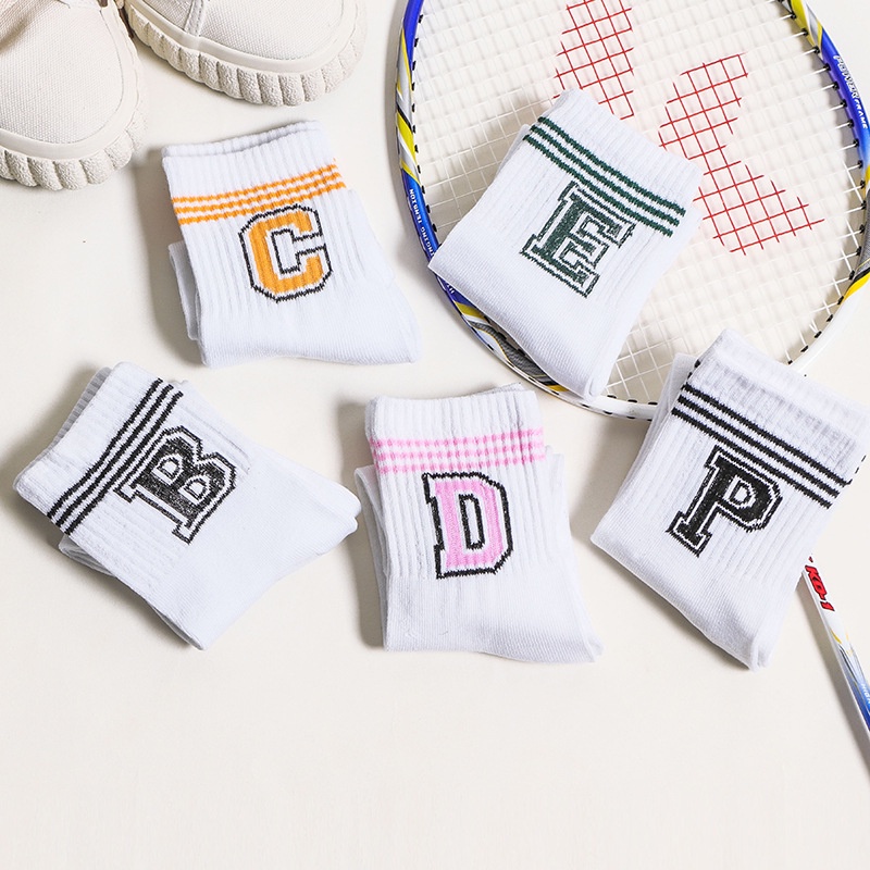 Tất vớ cổ cao bảng chữ cái cotton cao cấp phong cách Hàn Quốc