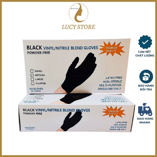 Găng tay đen dai siêu bền hộp 100 chiếc, găng tay cao su - lucy store thiết bị vật tư spa