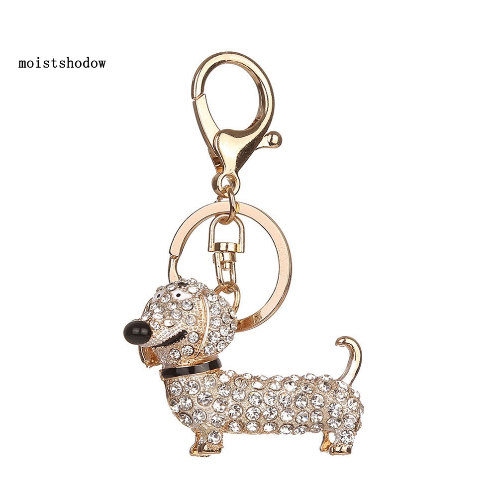 Móc khóa hình chó Dachshund đính kim cương giả
