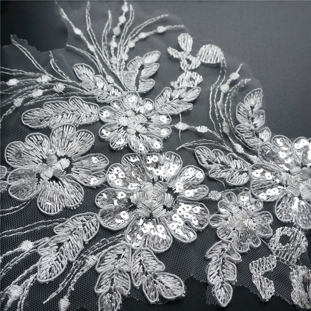 Set 2 / 2 Miếng Ren Hoa Thêu Trang Trí Cổ Áo Thủ Công diy Đa Ứng Dụng