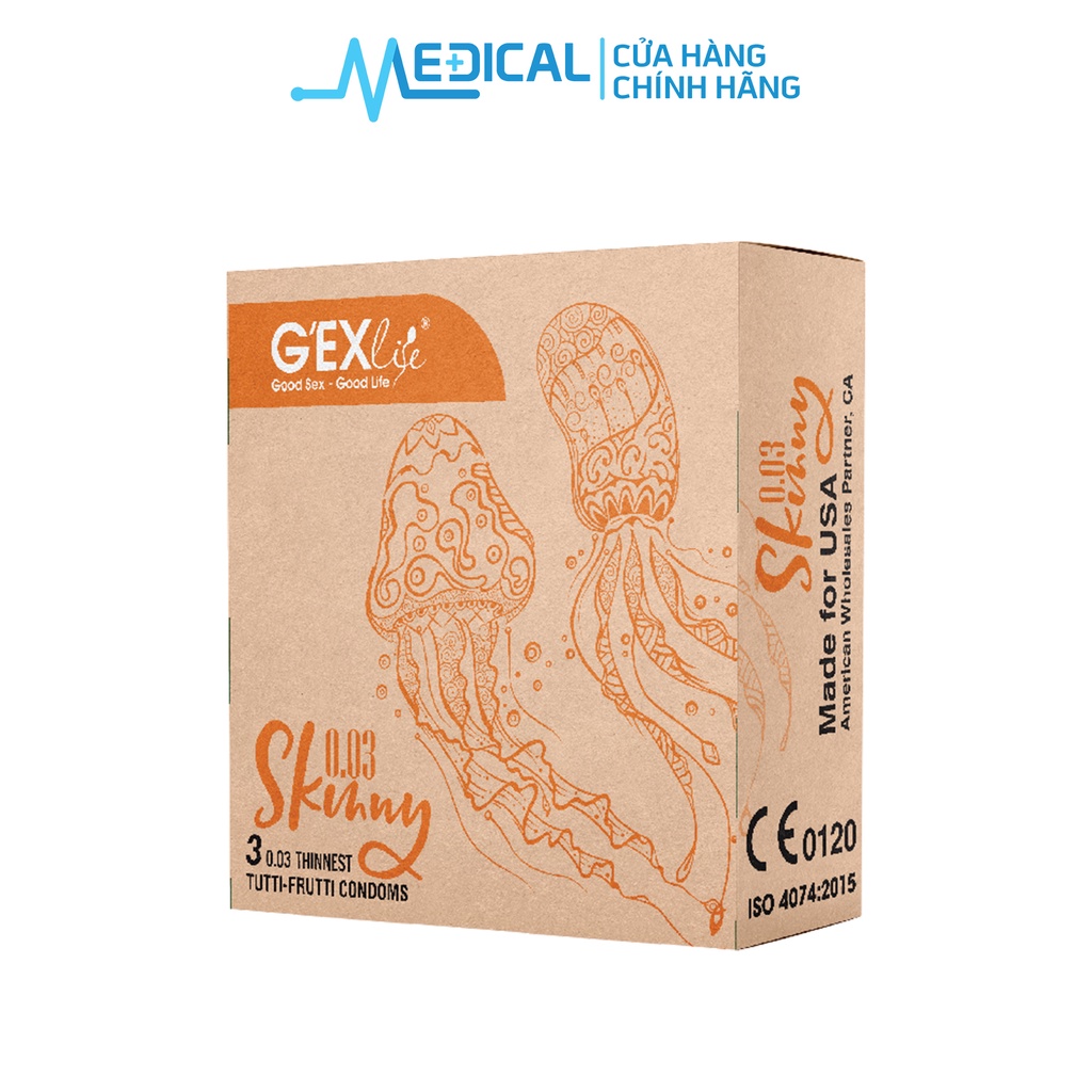 Bao cao su G'EXlife Skinny 0.03 siêu mỏng (Hộp 3 chiếc) - MEDICAL