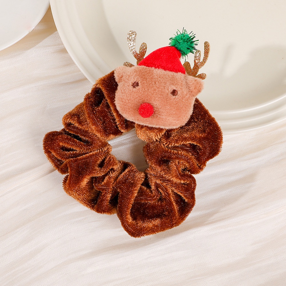 Dây Cột Tóc Phối Lông Co Giãn Đính Nơ Phong Cách Giáng Sinh Cho Nữ