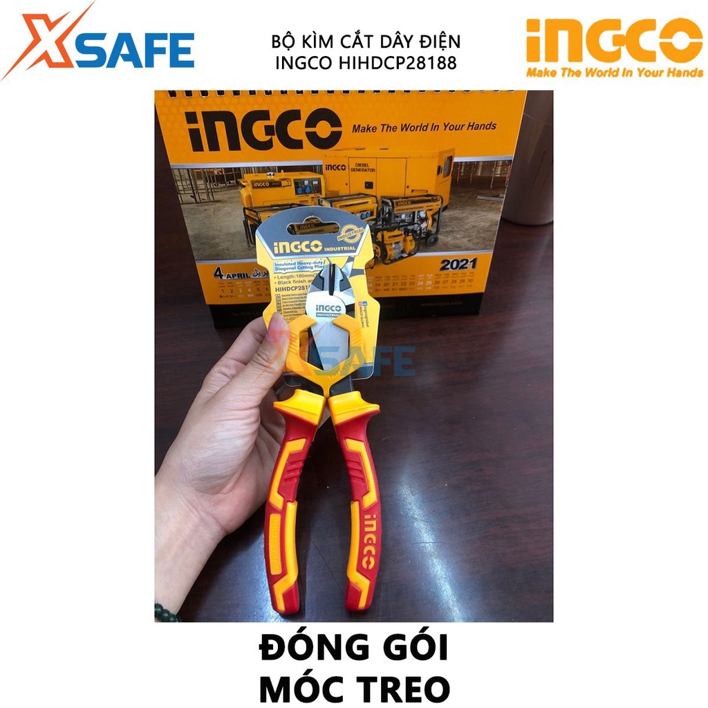 Kìm cắt cách điện cao cấp INGCO HIHDCP28188 Kềm đông lực cách điện kích thước 7 inch, tay cầm cách điện lên đến 1000V