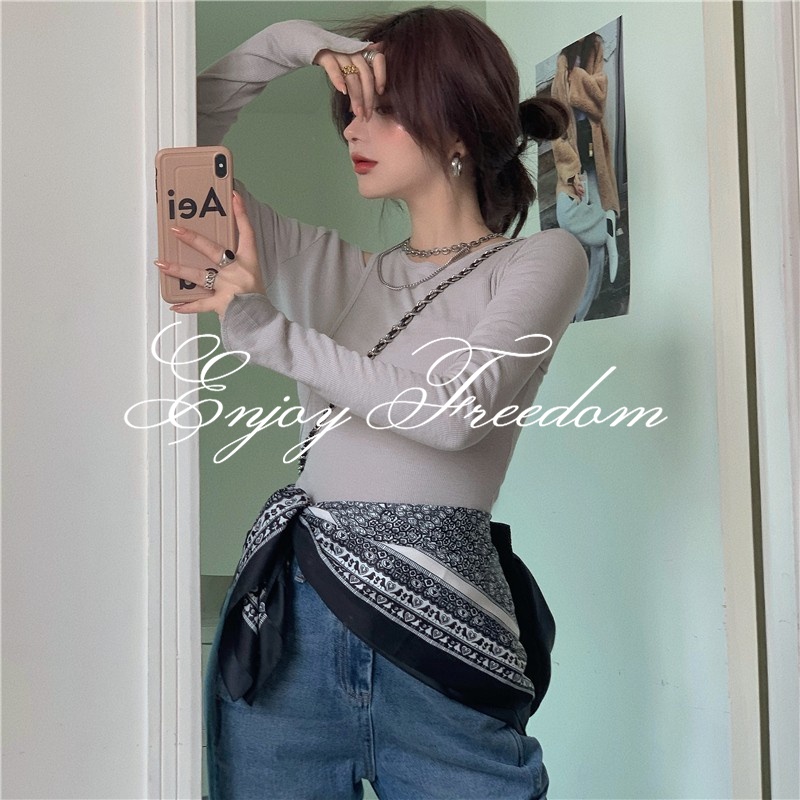 Enjoy Freedom Áo Thun Dài Tay Phong Cách Retro Gợi Cảm Cho Nữ