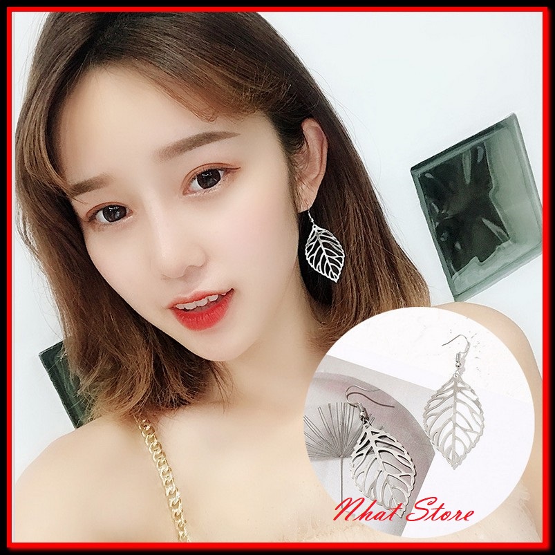 Khuyên tai nữ hình chiếc lá, bông tai nữ Nhatstore