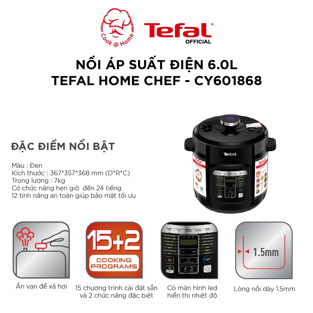 Nồi áp suất điện Tefal Home Chef CY601868 - 6L, 1000W