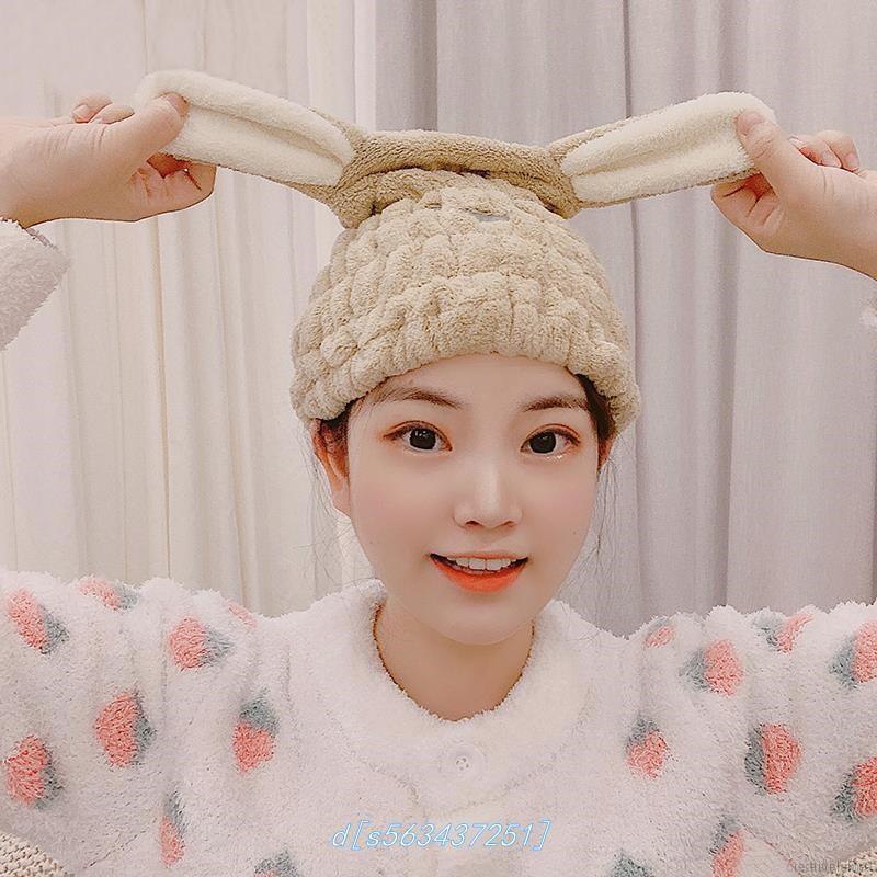 Mũ trùm đầu lau tóc nhanh khô thiết kế thỏ hoạt hình dễ thương cho người lớn