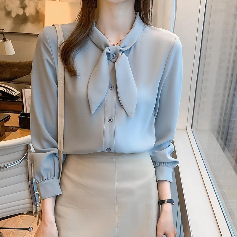 Áo Sơ Mi Tay Dài Thắt Nơ Phong Cách Hàn Quốc Cổ Điển Dành Cho Nữ