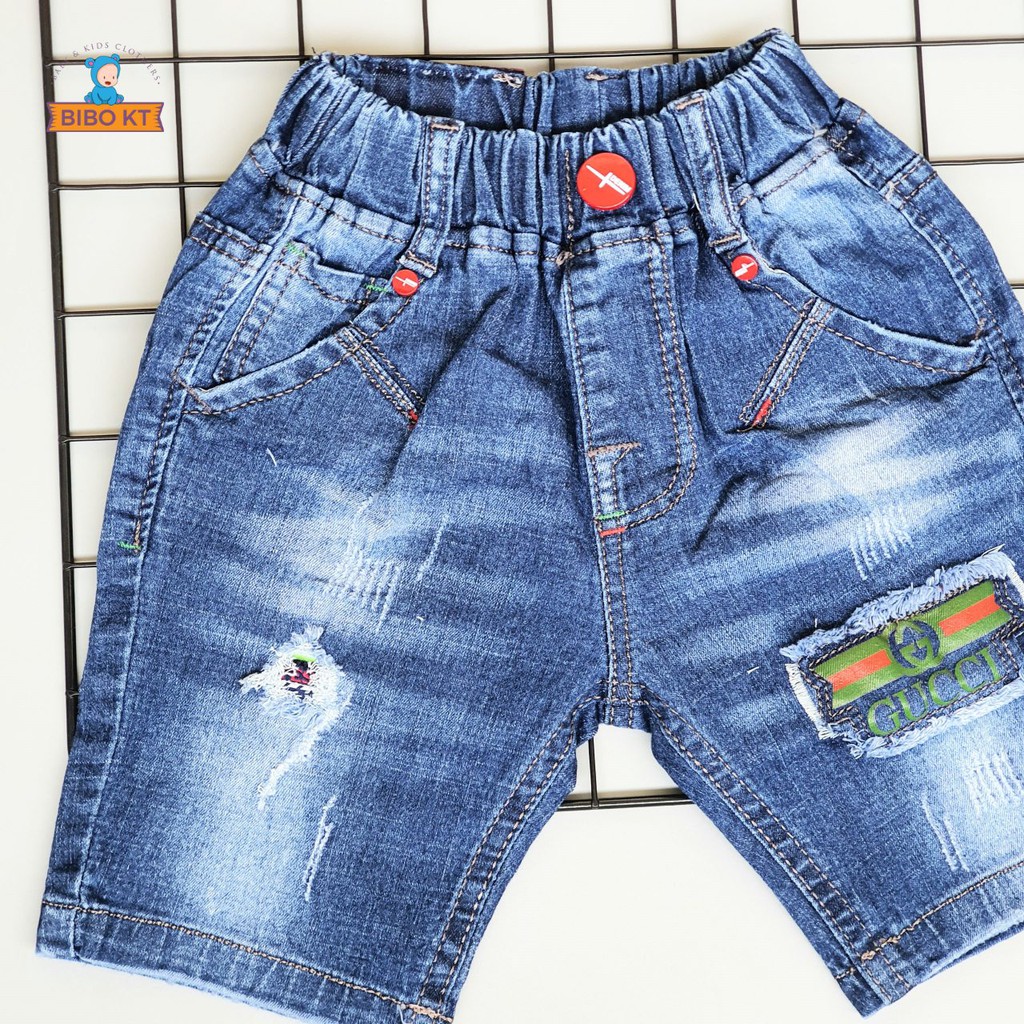 Quần jean lửng thời trang bé trai màu xanh đen woat bạc size 3-18 ( từ 8 -38kg )