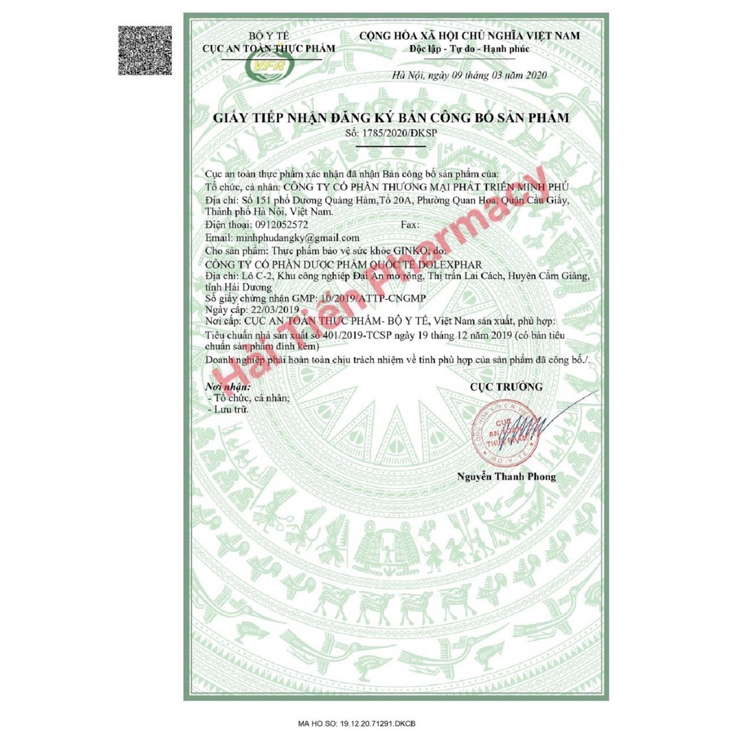 Viên uống bổ não GINKO COENZYM Q10 + BÌNH VÔI  hộp 100 viên