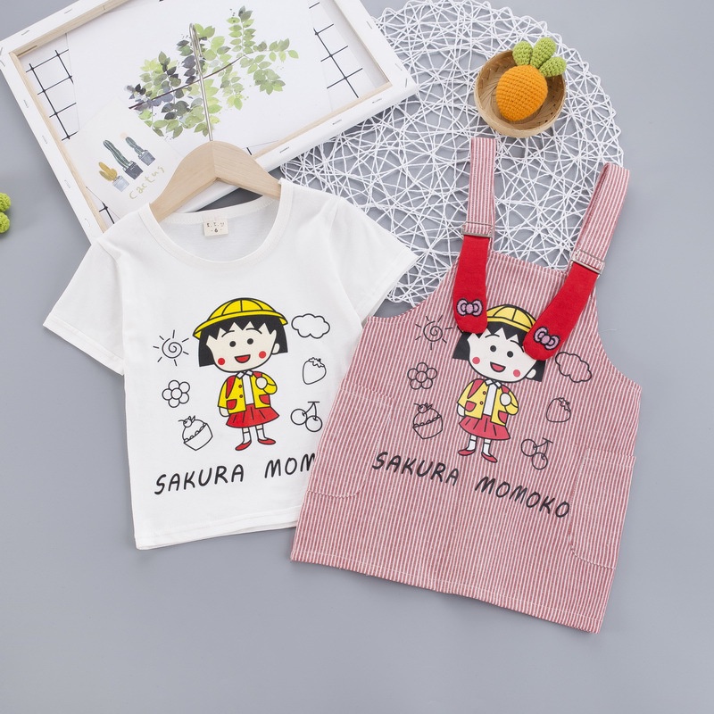 Set Đồ 2 Món Gồm Áo Thun Tay Ngắn + Quần Yếm Thời Trang Hàn Quốc Cho Bé Trai Và Bé Gái