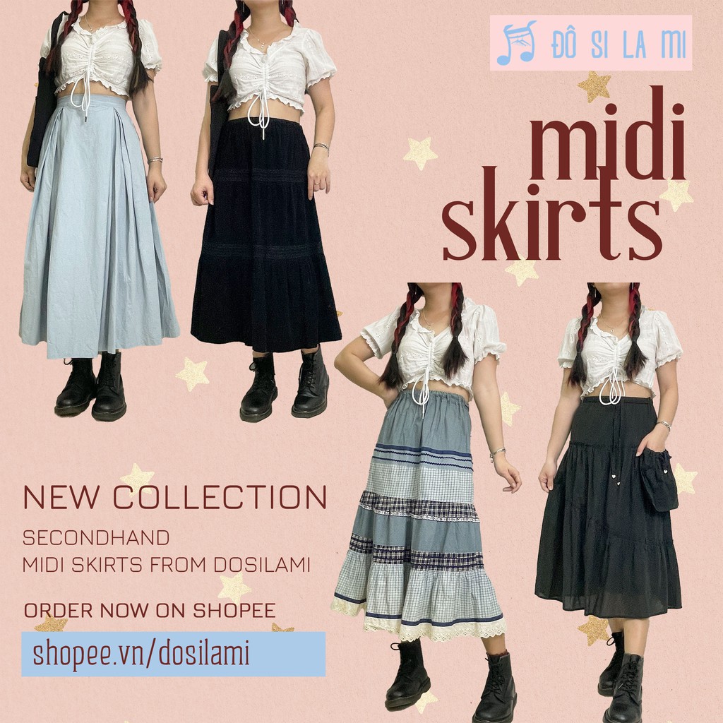 CVM | Chân Váy Midi Vintage Secondhand | Nhiều Mẫu | Số Đo Ở Phần Mô Tả | Đô Si La Mi |