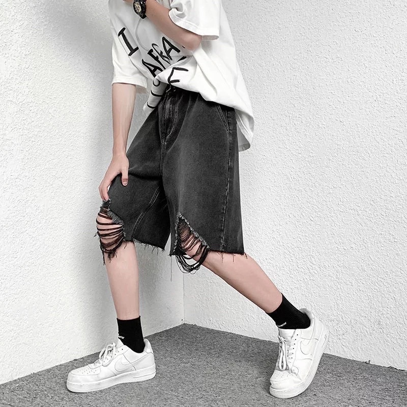 QUẦN SHORT JEANS RÁCH  ỐNG RỘNG NAM NỮ T-A-N Style hàn quốc-QSJ08-chất ngất màu xanh,đen ảnh thật