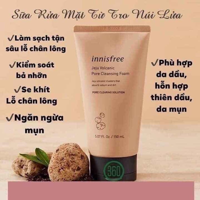 Sữa rửa mặt tro núi lửa Innisfree Jeju Volcanic Pore Cleansing Foam