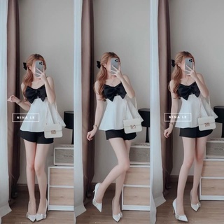 Set áo 2 dây phối nơ kèm quần ngắn umi