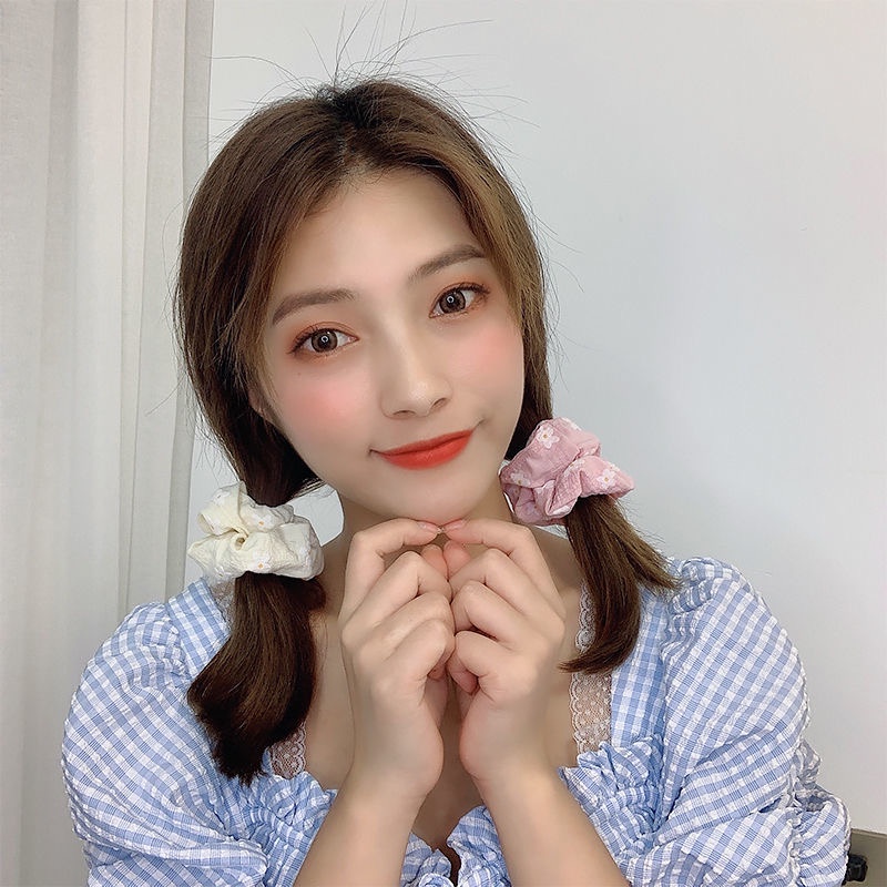 Dây buộc tóc in họa tiết hoa cúc phong cách Hàn Quốc dễ thương thời trang cho nữ