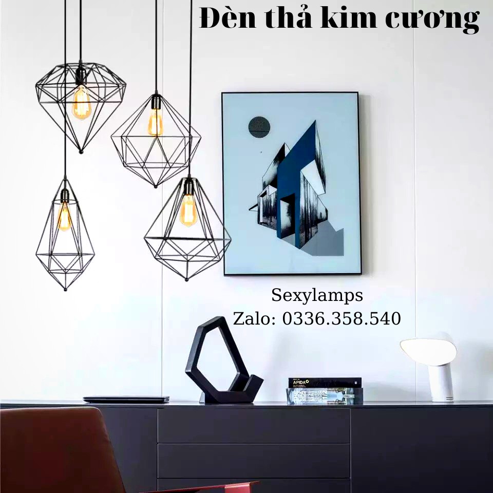 Đèn Thả Kim Cương nhiều dáng Trang Trí Phòng, Bàn Ăn, Quán Cafe. Tặng Bóng Led Thủy Tinh