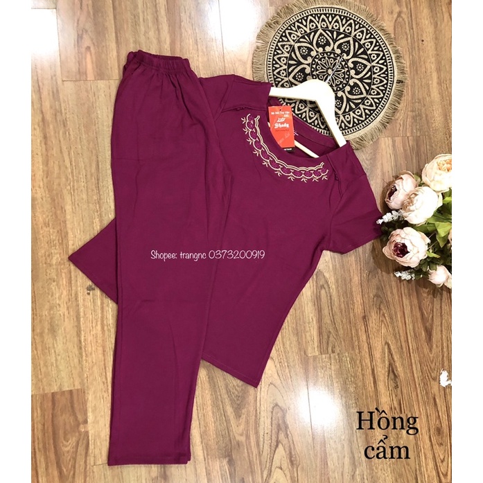 Bộ mặc nhà cho mẹ thun cotton - Đồ trung niên quần dài đẹp loại 1 cho người già người lớn tuổi