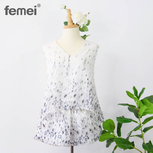 FEMEI - Đồ bộ mặc nhà Áo dây sát nách quần ngắn voan tơ nhật BNC021