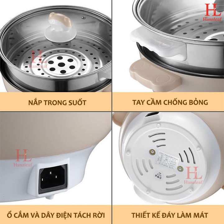 [GIA DỤNG THÔNG MINH] Nồi đa dụng kèm xửng hấp, nồi lẩu đa năng mini tiện dụng chế biến đa dạng xào, nướng, lẩu, hấp