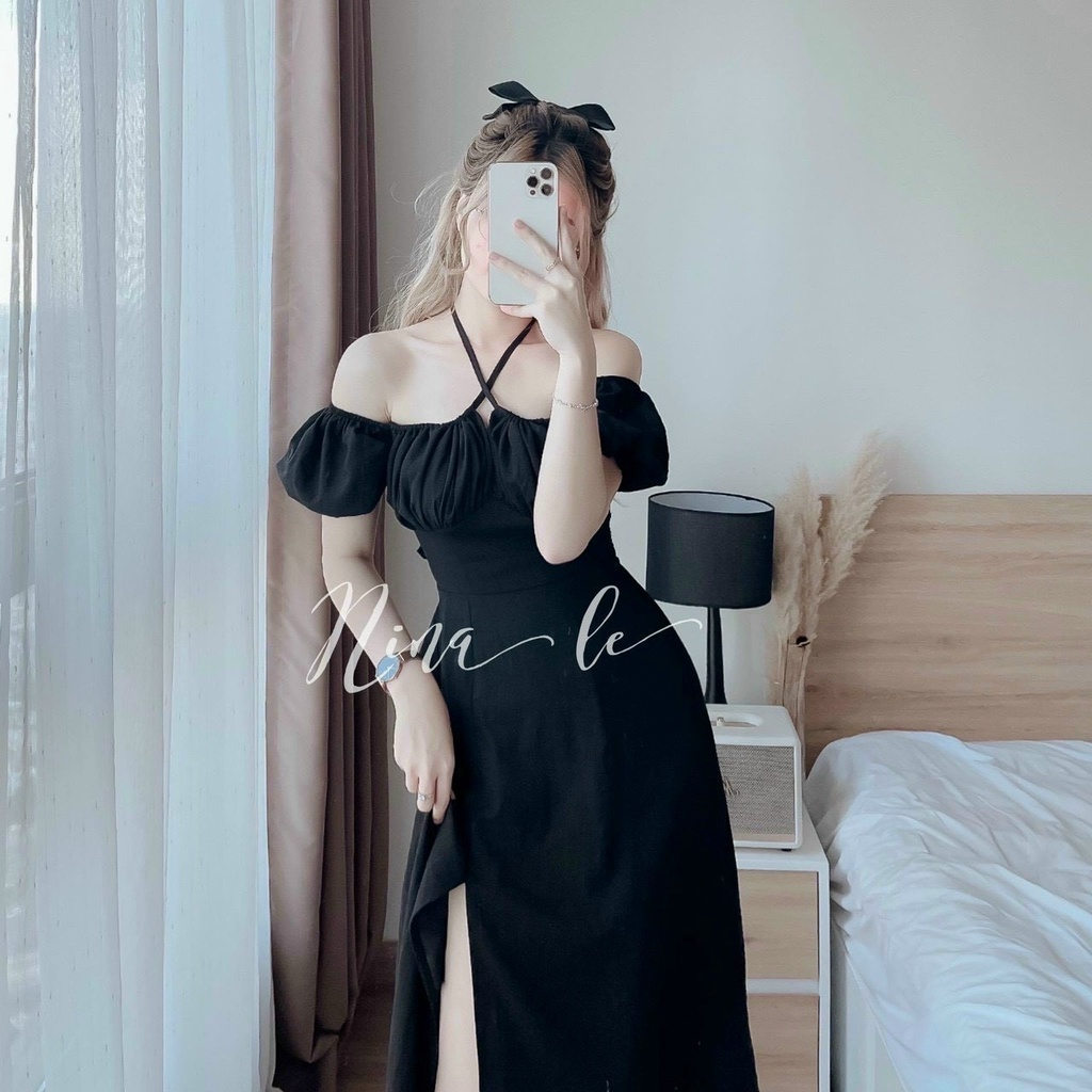 [HCM] Đầm Xòe Cổ Yếm Xẻ Tà Mặc 2 Kiểu ( Có Mút Ngực ) Thời Trang Nữ Sam Closet Free Size 40-55kg