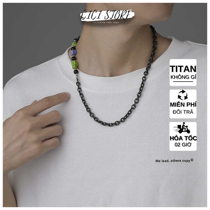 Vòng Cổ Nam Nữ Thép Titan Không Gỉ Phối Pha Lê Phong Cách Hiphop