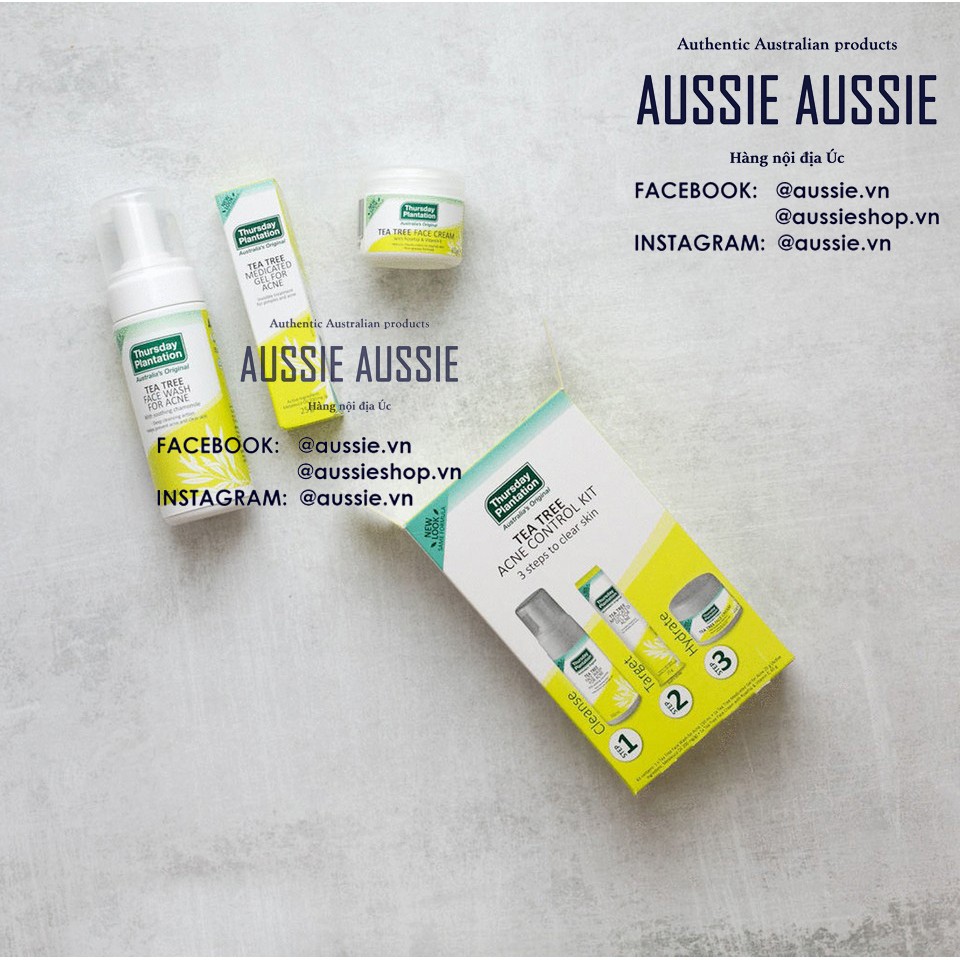 Bộ 3 sản phẩm tràm trà Úc giảm và ngăn ngừa mụn Thursday Plantation Tea Tree Acne Control Kit aussie.vn