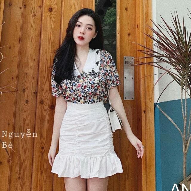 Set sơ mi hoa nhí + chân váy