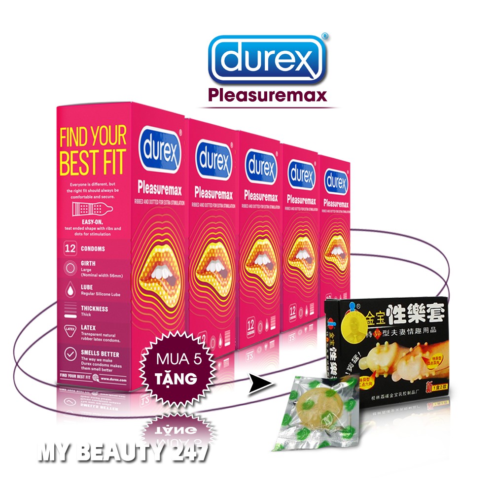 Bao Cao Su Durex Pleasuremax (Hộp 12 cái)-(SIÊU MỎNG-GÂN)-KÍCH THÍCH ÂM ĐẠO-KÉO DÀI THỜI GIAN-CHÍNH HÃNG