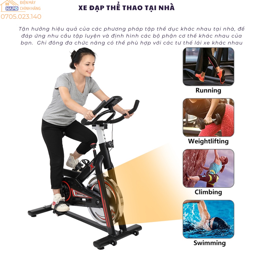Xe đạp tại nhà X đo nhịp tim, Xe đạp tập thể dục không gây tiếng ồn, Máy tập gym đạp xe chịu tải 150kg bảo hành 12 tháng