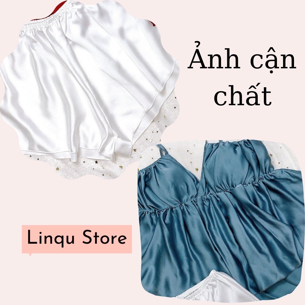 Đồ ngủ sexy gợi cảm đồ ngủ 2 dây Linqu Sleepwear áo khoét ngực cột nơ sau lưng chất satin mềm mịn