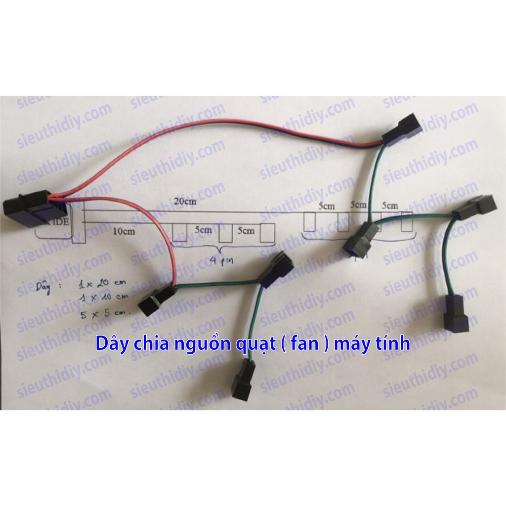 Dây chia nguồn quạt (fan) máy tính IDE ra 3pin 4pin theo yêu cầu