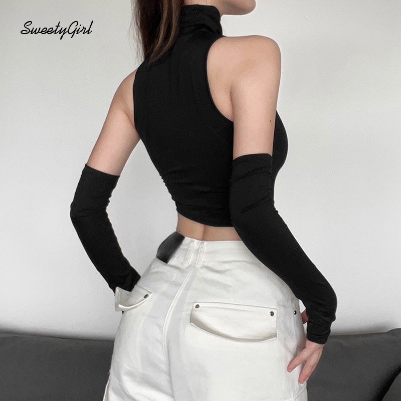 Áo Tank Top Cổ Cao Màu Đen Trơn Thời Trang 2022 Quyến Rũ Cho Nữ