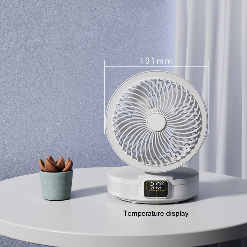 VIVI   1PC USB Charging Folding Desktop Fan with Temperature Display LED Light Indoor Air Circulation Black White desk fan with led light