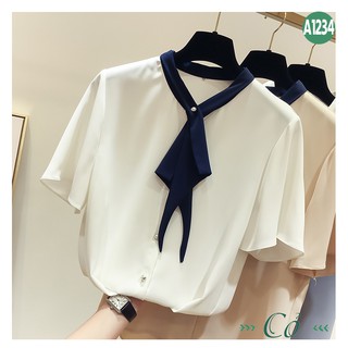 Áo sơ mi tay ngắn cột nơ - A1234